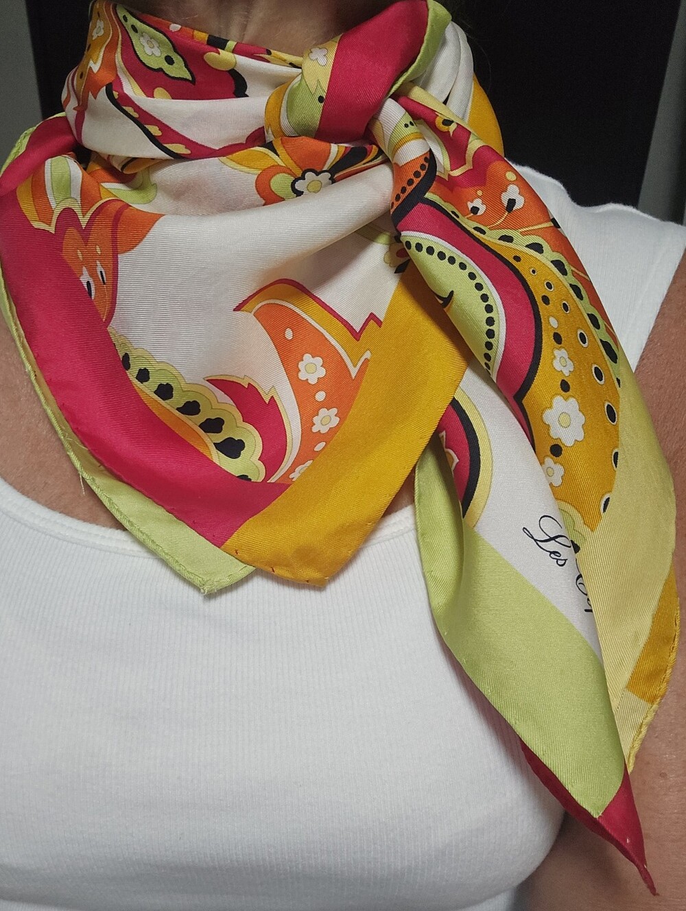 Les Copains 100% SILK Scarf, Vibrant Multicolor 35x35" Square